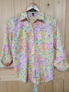 Ralph Lauren Pastel Floral Button-Up Shirt in Yellow Pink Green